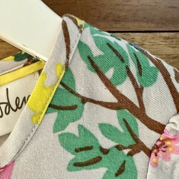 Mini Boden Gray Yellow Green Woodland Fox Rayon Short Sleeve Drop Waist Dress - Picture 4 of 10